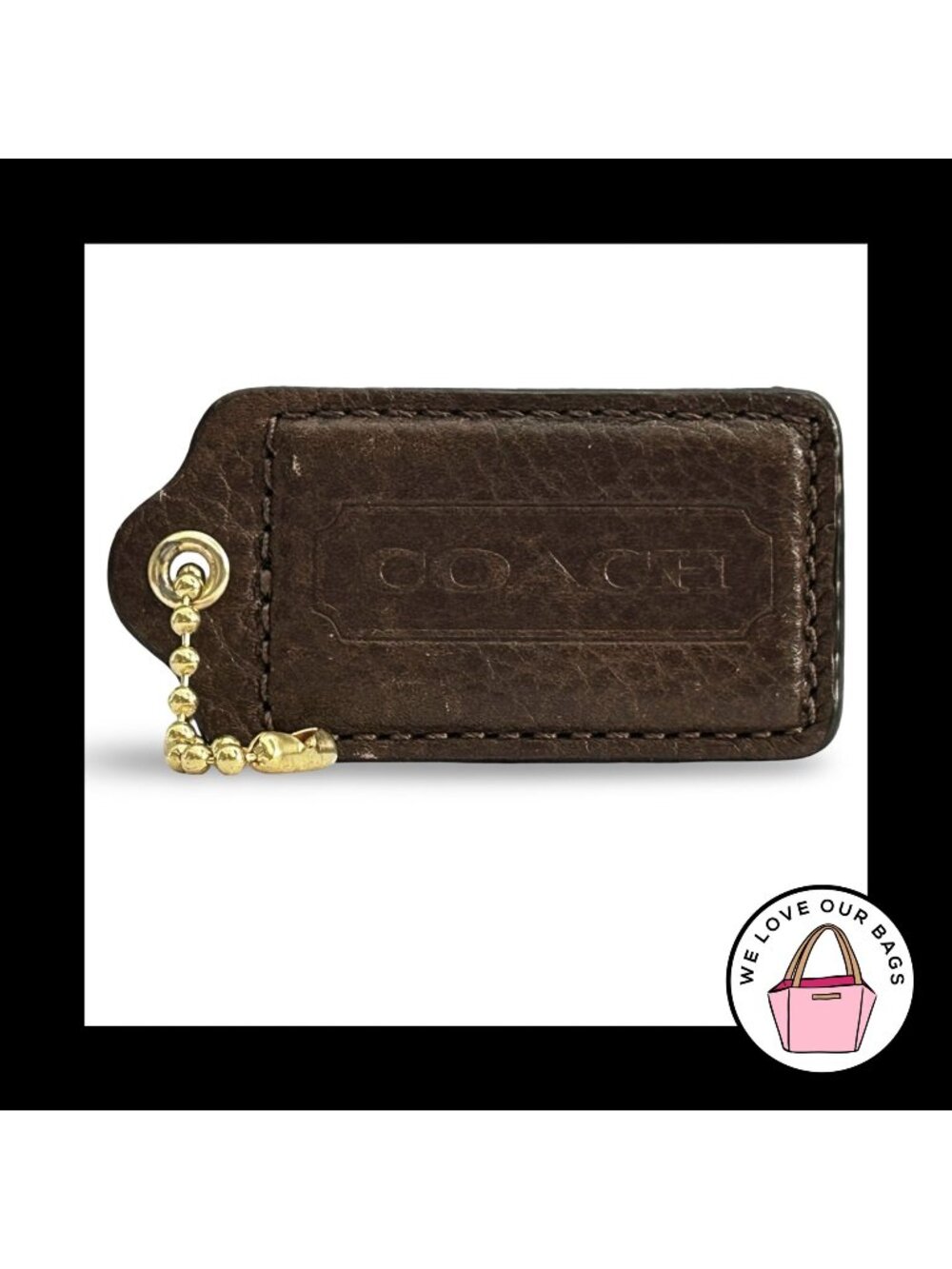 XL COACH HANGTAG 3" Mahogany Brown Pebbled Leather Bag Charm Fob Brass X-Large